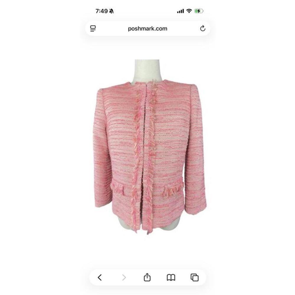 NWOT Amanda Uprichard Pink Tweed Women's Jacket with Fringe Detail sz M